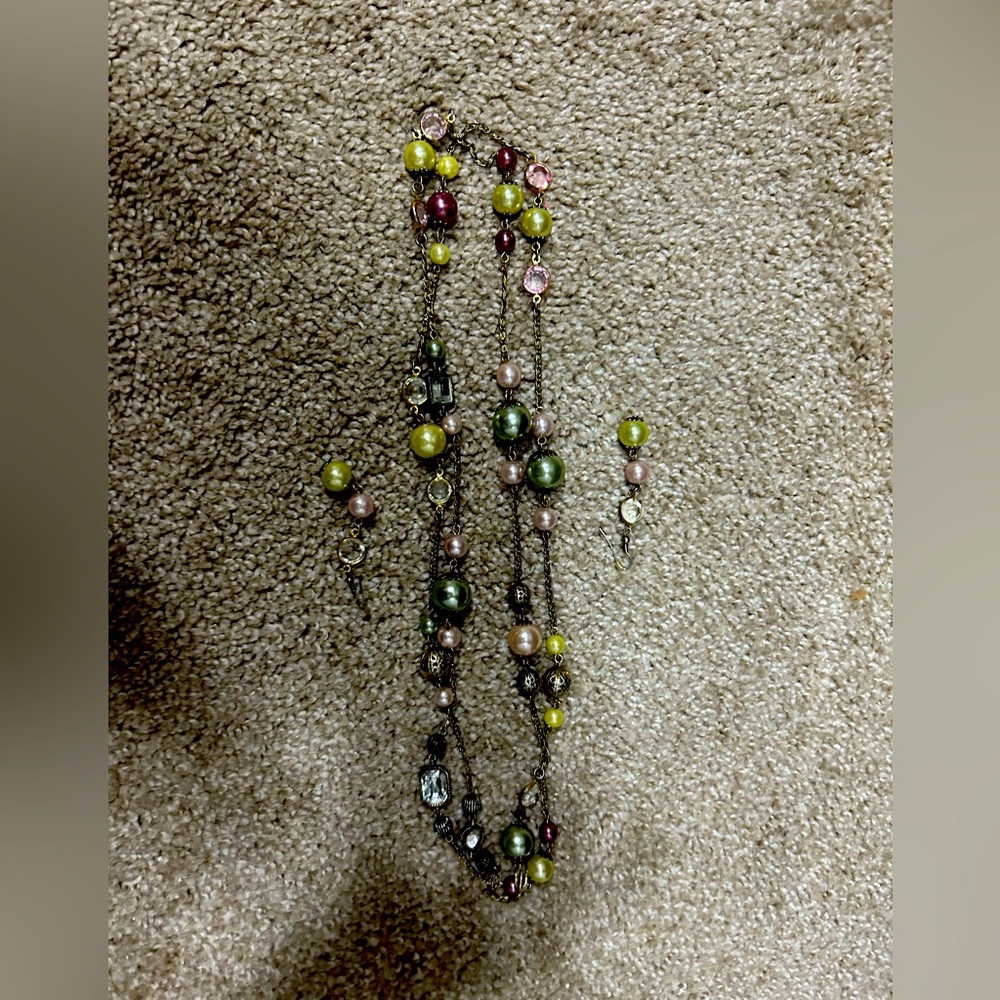 Costume Matching beaded long strand necklace and earrings